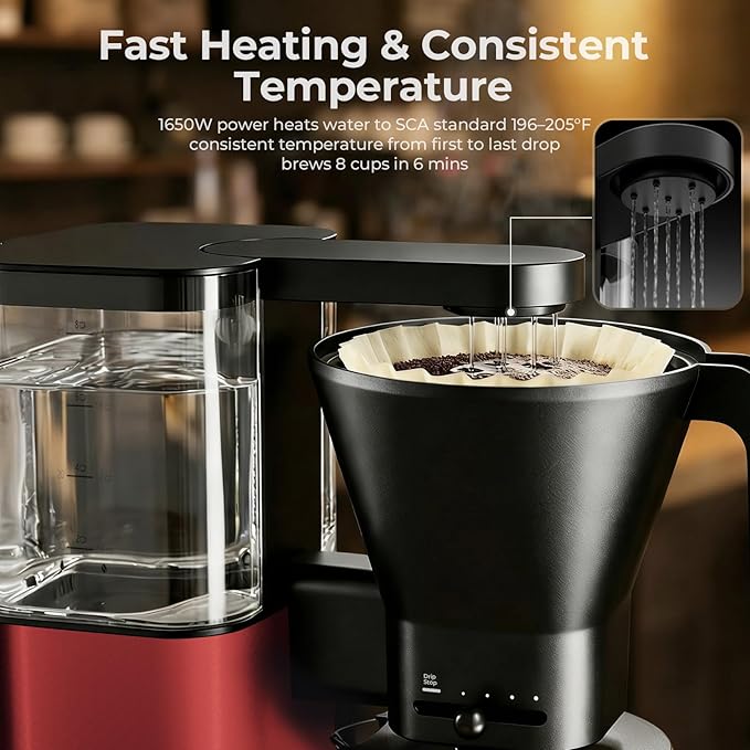 Kismile 8 Cup Drip Coffee Maker, SCA Certified Hot & Cold Brew Coffee Machine, Fast Heating to 197–205℉, 40 Min Keep Warm, Adjustable Flow Control, Easy to Clean