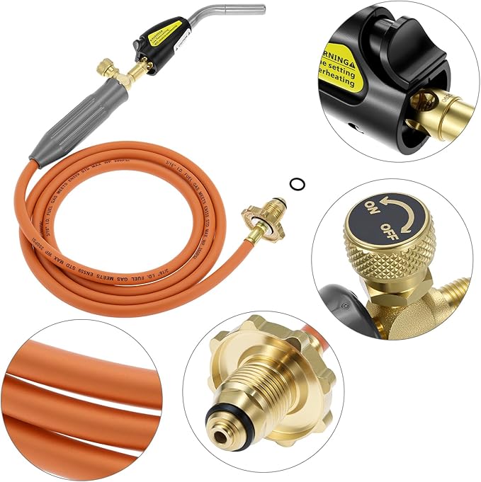 QWORK Welding Torch, Propane Torch Soldering Torch with 78.7 in Hose & Electric Ignition Button, Compatible with Type 1 Valve OPD Valve, for Melt Heating Brazing Plumber