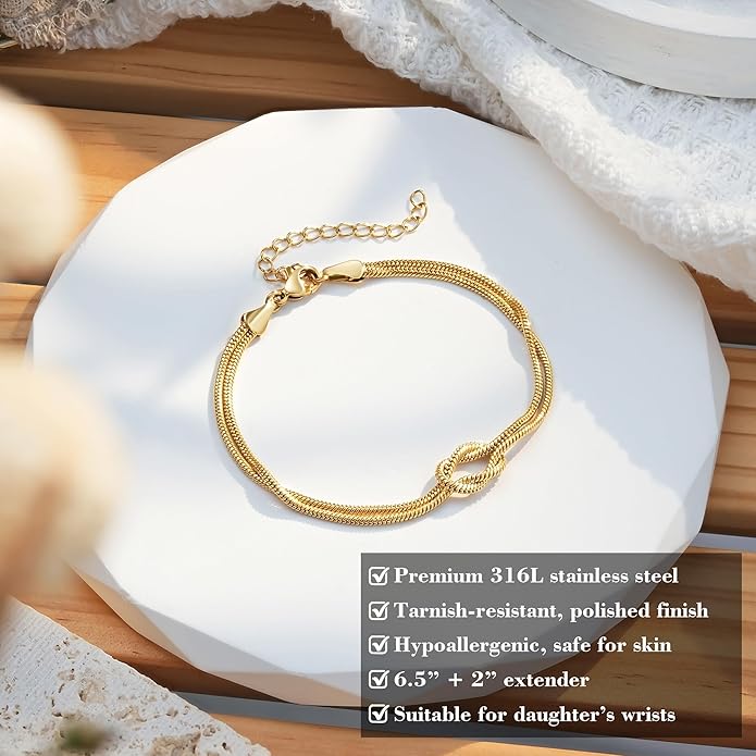 Tarsus Love Knot Daughter Bracelet, Daughter Birthday Valentines Mothers Day Christmas Jewelry Gifts for Women Teens Adults