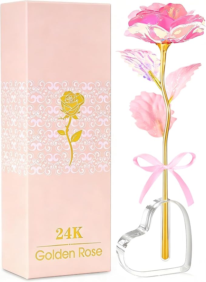 Mothers Day Mom Gifts for Women Grandma, Artificial Forever Birthday Flowers Galaxy Glass Eternal Roses with Heart Shaped Crystal Vase, Mother's Day Anniversary Wedding Rose Gifts for Wife Sister