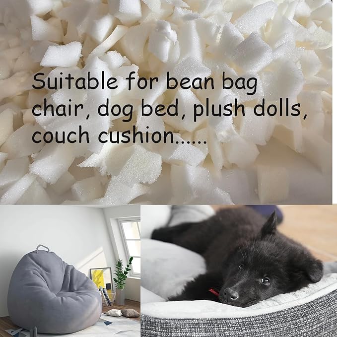 HOXXME 10lbs Shredded Memory Foam Filler or Bean Bag Filling, Premium Beanbag Stuffing/Foam Refill for Pillow, Dog Beds Chairs Cushion, Arts Crafts, Stuffed Animals (White,10lbs)