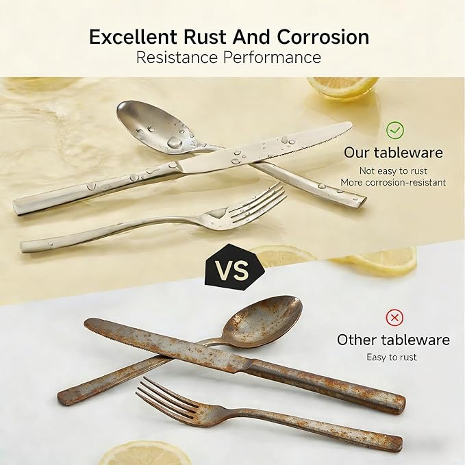 KINGSTONE 60-Piece Silverware Set for 12, Matte Stainless Steel Flatware Set with Forks, Knives, Spoons, Dishwasher Safe, Rust Resistant Cutlery for Home & Wedding