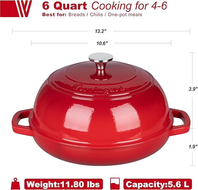 VORRINGARD Enameled Cast Iron Dutch Oven Pot with Lid, Bread Oven for Sourdough Bread Baking, Dutch Ovens with Bread Proofing Basket& Baking Supplies Set, 6 Quart, Red
