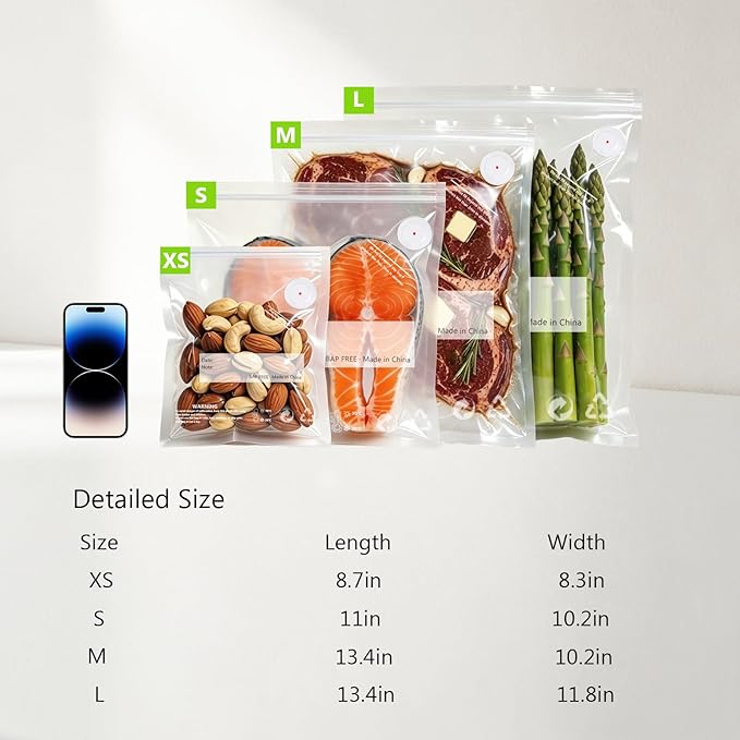 Reusable Vacuum Sealer Bags for Food – 30 Pack 10.2 * 13.4 Inches, Leak-Proof & BPA-Free, Includes 3 Free Bag Clips, Ideal for Food Storage, Freezer & Handheld Vacuum Sealer Compatible | Leak-Proof