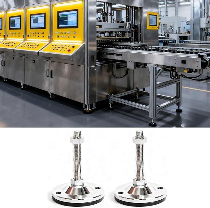 Furniture Levelers,2-Pack, Machine Leveling Feet 3.9" Base,M14 Thread,1200 Lb Capacity Black Adjustable Heavy Duty Leveler Feet Solid Machined Steel with Thick Rubber Pad D100xM14x100