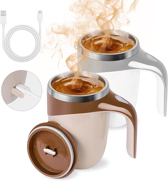 JUDUNA Automatic Magnetic Stirring Coffee Mug, 2024 New Magnetic Coffee Stirrer Mug for Milk Stirring Mug with Lid, Automatic Coffee Cup Stirrer Auto Stirring Coffee Mug (2 Pcs)