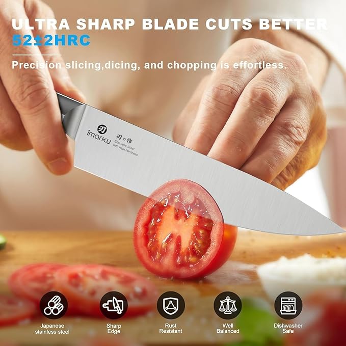 imarku 14-Piece Knife Set with Block, Built-in Sharpener, High Carbon Stainless Steel Kitchen Knives, Dishwasher Safe, Rust Resistant, Non- Slip Handle–Gift for Home Cooks & Chefs, White