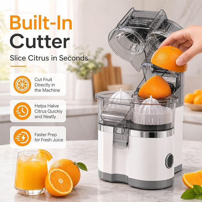 Dual-Head Automatic Citrus Juicer, Electric Citrus Juicer with Power Cord and Cleaning Brush, 1-Button Orange Lemon Lime Squeezer, Detachable Easy Clean Juicers Machine for Kitchen (Black)
