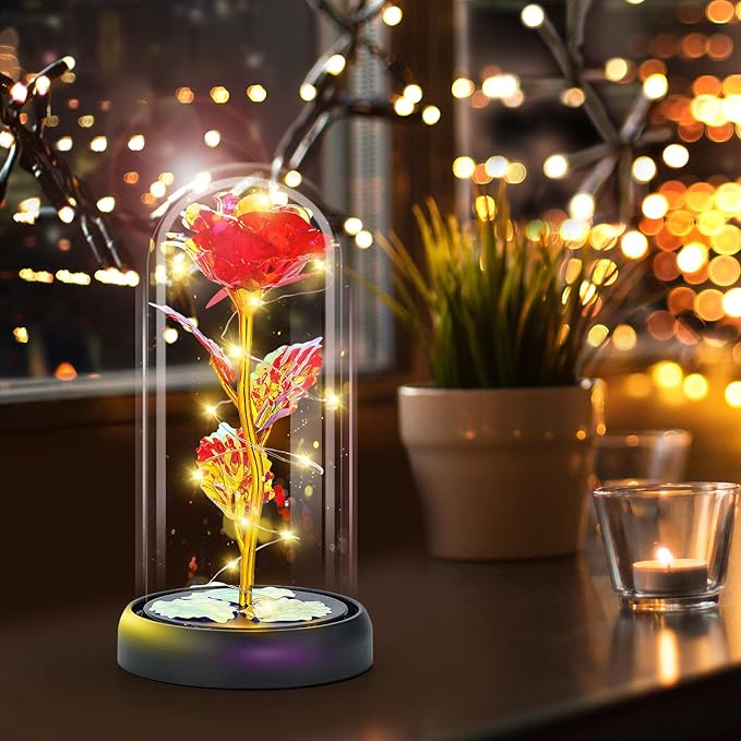 Otlonpe Mothers Day Flowers Gifts for Mom from Daughter Son, Preserved Forever Glass Light Up Rose Gifts for Grandma Wife Women Girlfriend Sister, Teacher Appreciation Graduation Gift for Her (Red)