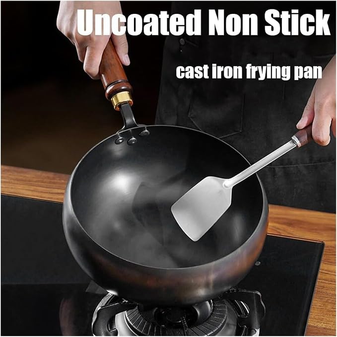 Uncoated Thick Iron Pot, Non-Stick Multifunctional Cast Irons Wok, High Purity Irons Frying Pan for Cooking