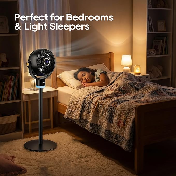 ROVSUN 3-in-1 Standing Fan for Bedroom, 40" Pedestal & Tabletop Fan, 120°+90°Omni-directional Oscillating Fan with Remote, Mood Lighting, 3 Speeds, 12H Timer and Adjustable Height, Black 2-Pack