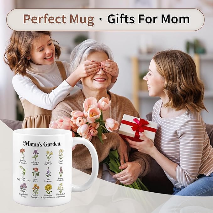 MAVIT Mothers Day Gifts for Mom- Large Coffee Mugs Ceramic 12oz Tea Cup New Mom Gifts from Son Daughter, Mama‘s Garden Best Mom Ever Gifts for Mother's Day Birthday