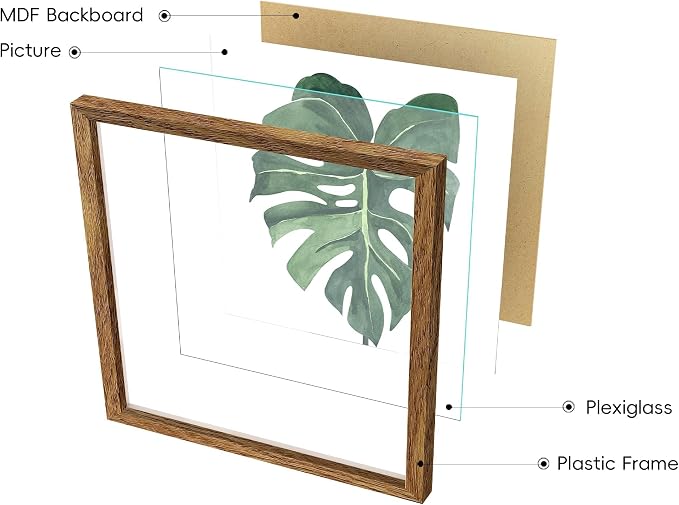 ArtbyHannah Framed Bathroom Wall Art Decor, 8x8 Inch 4 Pack Botanical Gallery Wall Frame Set Modern Farmhouse Sage Green Prints Artwork for Spa, Restroom, Bedroom, Office Decoration (Walnut)