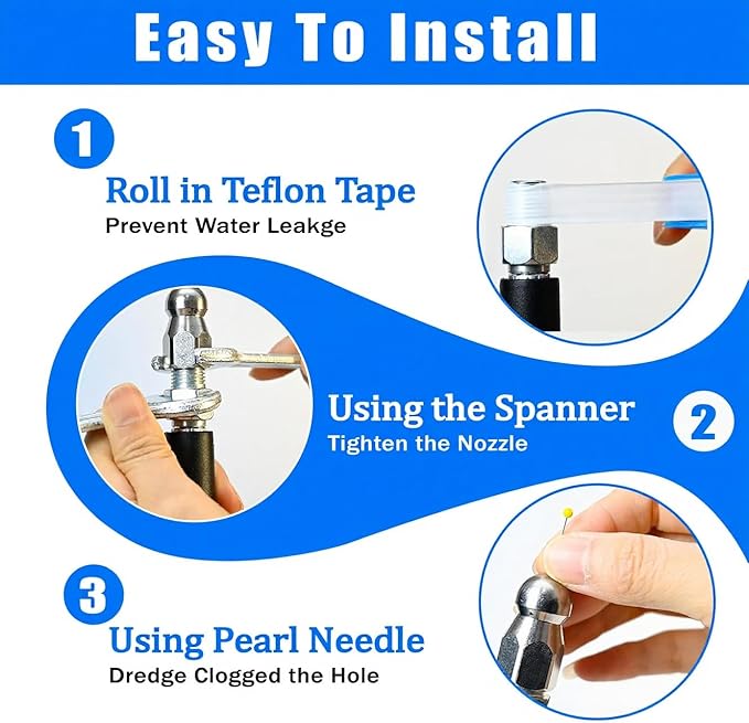 Sewer Jetter Kit for Pressure Washer 50FT, 5800PSI Water Jet Drain Cleaner Hose with 4 Sewer Jetting Nozzles, 1/4 Inch NPT Corner, Waterproof Tape and Handle Strap