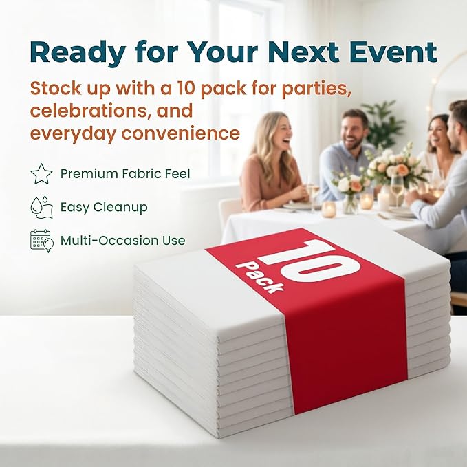 Plastic Table Cloth, 10 Packs Disposable Tablecloth 54 X 108 Inch White Plastic Tablecloth for Rectangle Tables Tougher PEVA Table Cover for Party Decorations Picnic Graduation Camping Birthday