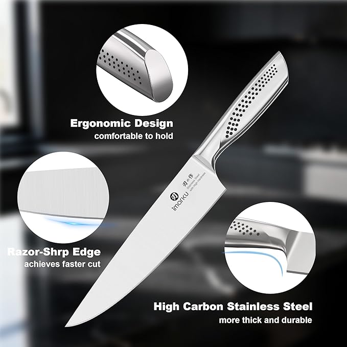 imarku 15-Piece Knife Set with Block, High Carbon Stainless Steel Kitchen Knives with Built-in Sharpener, Dishwasher Safe, Ergonomic Non-Slip Handle, Perfect for Home Cooks & Chefs, Black