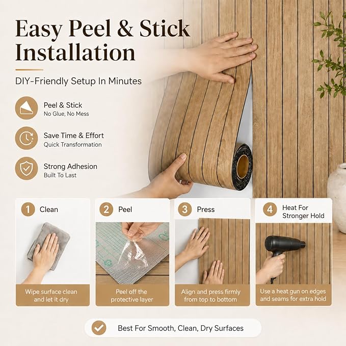 Abyssaly 3D Peel and Stick Wood Wall Panels, 15.7" x 236" Thickened PVC Self-Adhesive Wall Paneling, Soundproof Waterproof Brown Wood Slat Wallpaper for Living Room Bedroom Kitchen Accent Walls