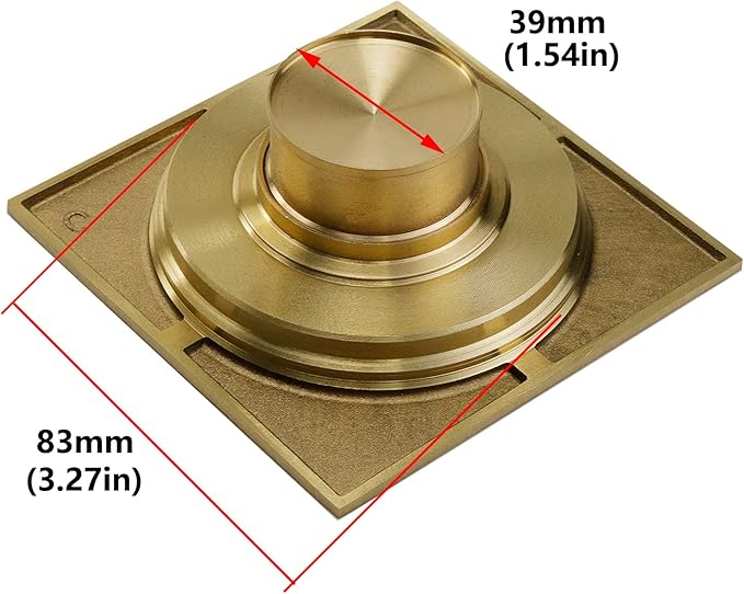 Antrader 3.9-inch Copper Shower Floor Drain with Removable Strainer Cover, Square Anti-Clogging Bathroom Accessory, Gold