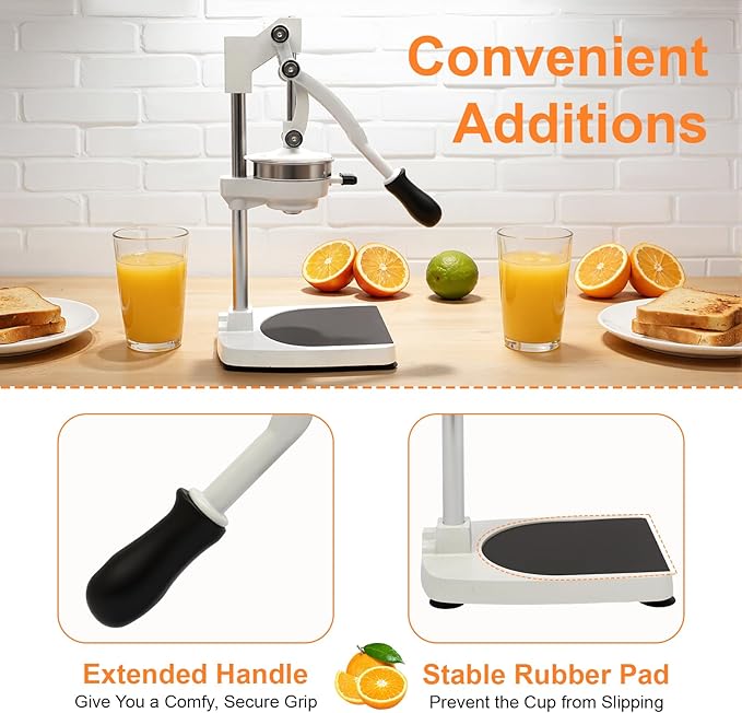 Manual Juicer, Double Press Head Commercial Manual Juicer Tabletop Juice Extraction Machine Hand Press Juice Extractor with 18oz Measuring Cup & 2 Mold for Oranges Lemons Pomegranates
