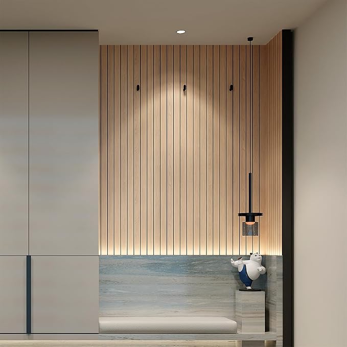 YU LI 3DH Peel and Stick PVC Slat Wall Panel 236"x15.75" Self-Adhesive Thick Faux Oak Wood Grain Wallpaper Panel 3D Soundproof Wall Panels for Walls & Ceilings