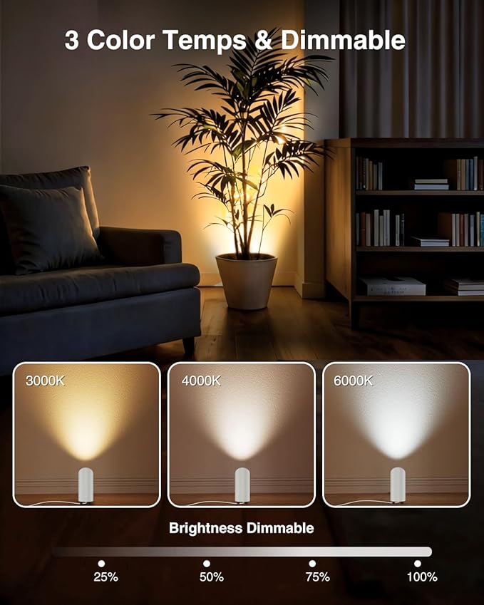 Abovizo 2 Pack Uplighting Indoor, 7W LED Floor Can Lights with Remote, 5.9ft Cord Plug-in Spotlight for Indoor Plants, Wall & Art, 3 Color Temps, Auto-Loop Timer, Memory Function, Non-replaceable Bulb