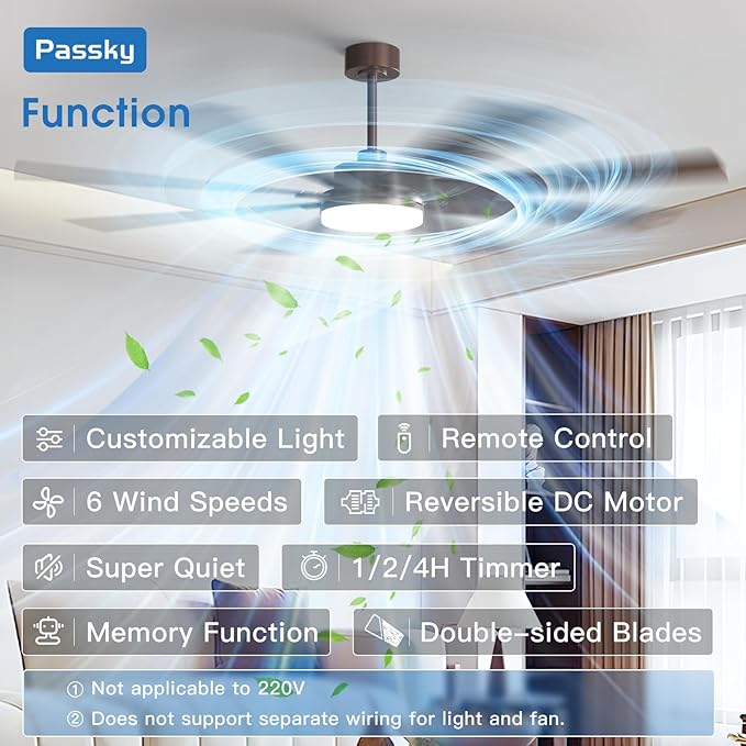 72 Inch Ceiling Fans with Lights, Large Modern Ceiling Fan with Light and Remote Control, Reversible, 3CCT, Dimmable, Quiet, Brown Ceiling Fan for Bedroom Living Room Patio Farmhouse, Indoor/Outdoor