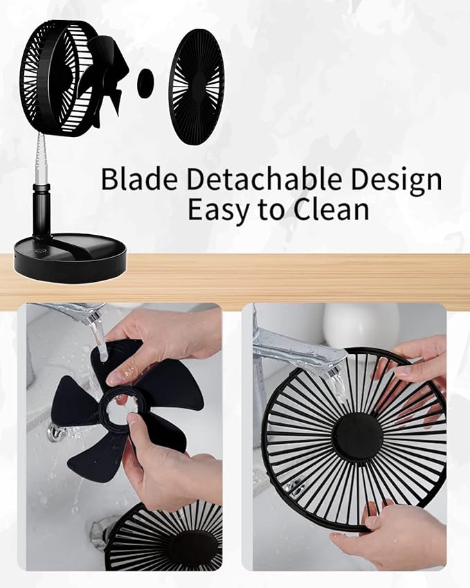 UN UNITEDTIME Portable Fan Foldable Rechargeable [Remote Control ] Battery Operated Foldaway Standing Pedestal Collapsible Fan, 4 Speed, Timer for Camping Travel, Bedroom (Black)