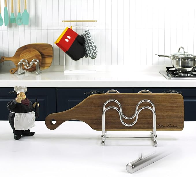 LENITH 304 Stainless Steel Wire Cutting Board Holder, Cutting Board Rack Organizer Kitchen with 2 Sectional