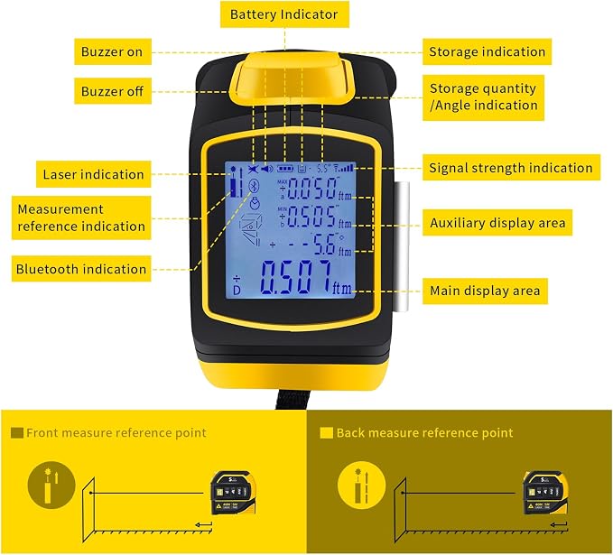 4-in-1 Laser Tape Measure with Laser Level Crosshairs |130ft/40m Laser Distance+16ft/5m AutoLock Tape |Backlit LCD Display (Ft/Inch/M/mm) |for DIY,Construction, Interior Design