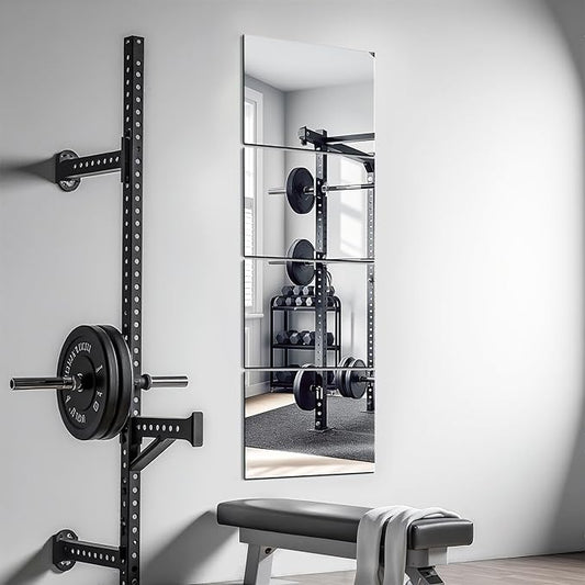 Delma Frameless Mirror Tiles 12"x10"x4 Pcs Wall Mounted | Shatter Resistant, Full Length, Tempered Glass Panels, For Home Gym Bathroom Bedroom & Living Room Decor