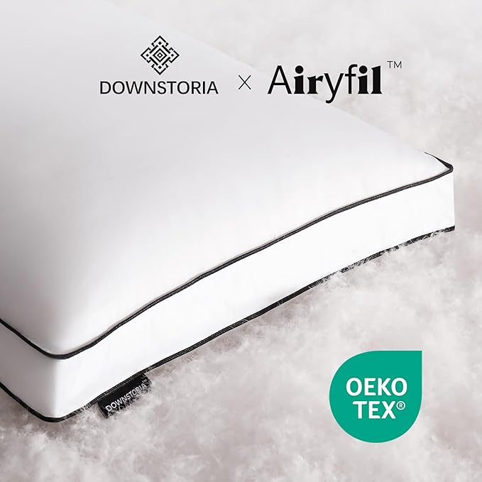 DOWNSTORIA Feather Down Pillows Queen Size Set of 2 with Gusset, Luxury Hotel Collection Bed Pillow 2 Pack, Down Surrounded Gusseted Pillows for Sleeping, Soft Fluffy for Side, Back Sleepers 20x30 in.