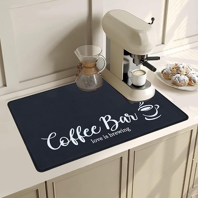 SHACOS Large Coffee Mat 2-Pack 16x24 Inch Absorbent Non Slip Mats for Countertop Bar Accessories Heat Resistant, Black