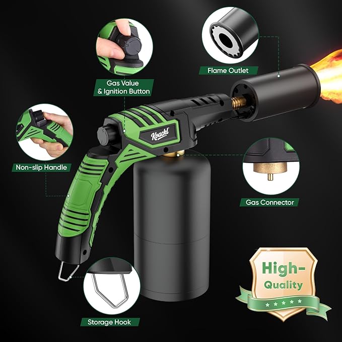 KOACKL Powerful Propane Torch, Propane Torch Head, Cooking Culinary Torch Lighter, Charcoal Lighter, Sous Vide Searing Steak, BBQ, Grill, Outdoor Campfire Charcoal Starter(Tank Not Included)