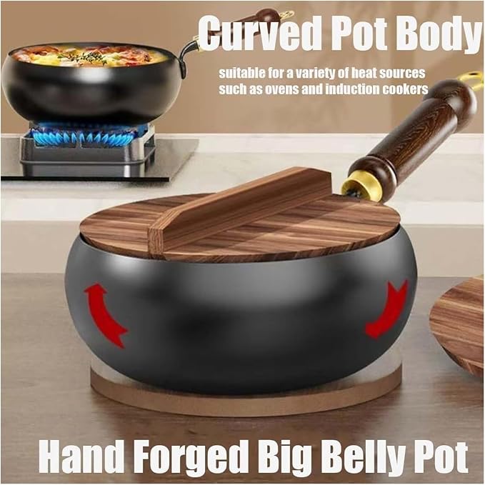Uncoated Thick Iron Pot, Non-Stick Multifunctional Cast Irons Wok, High Purity Irons Frying Pan for Cooking