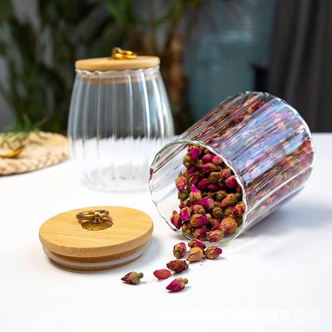 Viovian 25FL OZ Glass Candy Jar with Wood Lid Clear Decorative Vintage Glass Storage Jars Canister for Food Coffee Beans Nuts Sugar Cookies 750ml