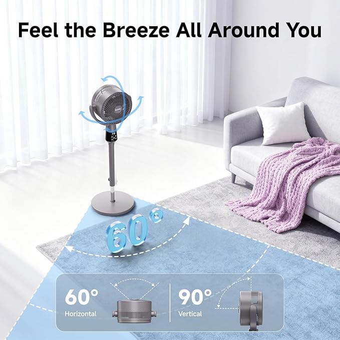 Oscillating Pedestal Fan, Ultra-Quiet 25dB Standing Fan with 8 Speeds, 12H Timer, 36-45'' Adjustable Height Air Circulator for Whole Room, Living Room, Office and Bedroom, Remote Control