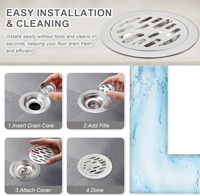 Odor Proof Floor Drain 4 Inch, Round Shower Drain Backflow Preventer, Quick Drainage Design, Stainless Steel