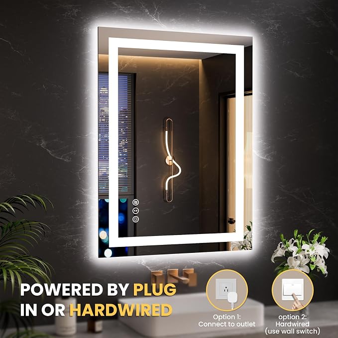 LOAAO 20"X28" LED Bathroom Mirror with Lights, Anti-Fog, Dimmable, Backlit + Front Lit, Lighted Bathroom Vanity Mirror for Wall, Memory Function, Tempered Glass, Safe to Use, ETL Listed