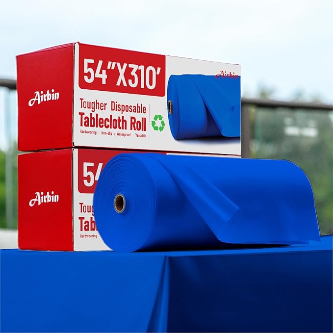 Plastic Table Cloth, 310 Ft X 54 in Disposable Tablecloth Royal Blue Tablecloth Premium PEVA Plastic Table Cloth Disposable with Any Cut Sliding Cutters for Parties, Birthdays, Festivals