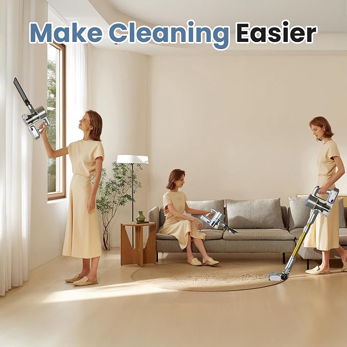 OLIXIS Cordless Vacuum Cleaner, Rechargeable Upright Cleaner with Flexible Steering, Extendable Wand, LED Headlight, 3 Brushes & Wall Mount, Handheld Vacuum for Hardwood Floor Home Cleaning
