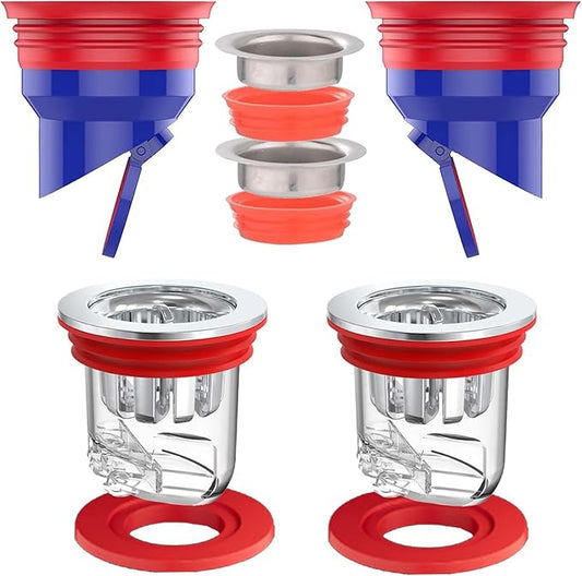 4PCS Shower Drain Core Plug and Backflow Preventer, 2pcs for 1.25 to 2.16 Inch Odor Proof Floor Drain Shower Drain Stopper, 2 for 1.37 to 2 Inch Water Stopper for Shower with Backflow Cover