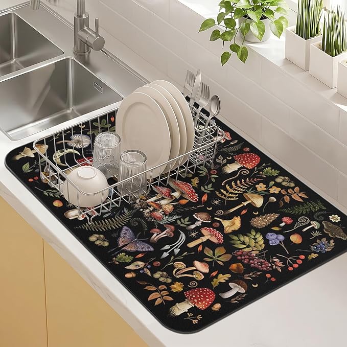 Kitchen Countertop Dish Drying Mat,Super Absorbent Coffee Bar Mat for Maker Espresso Machine, Anti-Slip Accessories for Kitchen Countertops 23x15 Inch