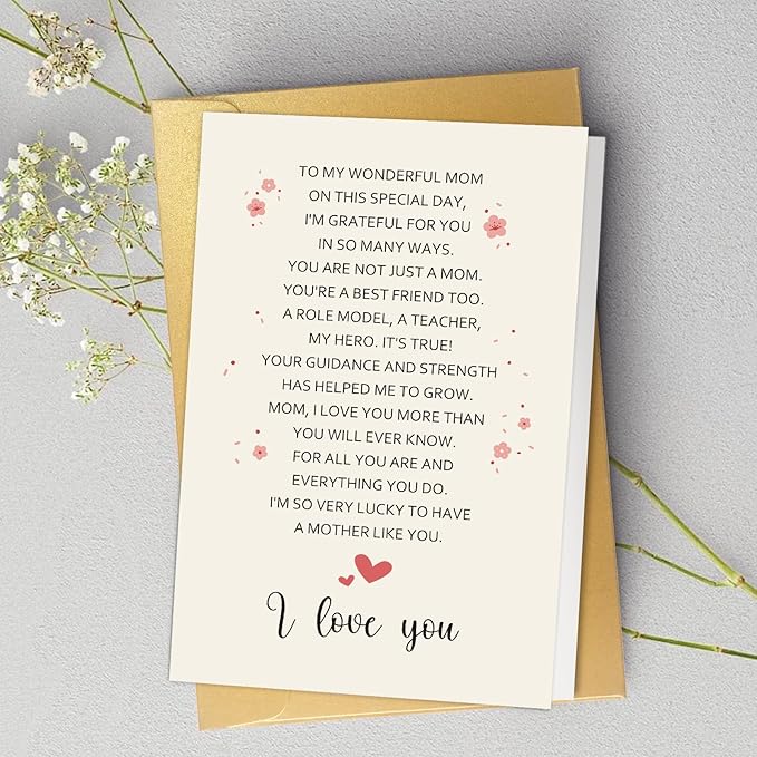 Spercy Poem Mothers Day Card, Heartfelt Mothers Day Card for Mom, Poem Birthday Card for Mom from Children, Happy Mothers Day Card Gift for Mom, Love You Mom Card