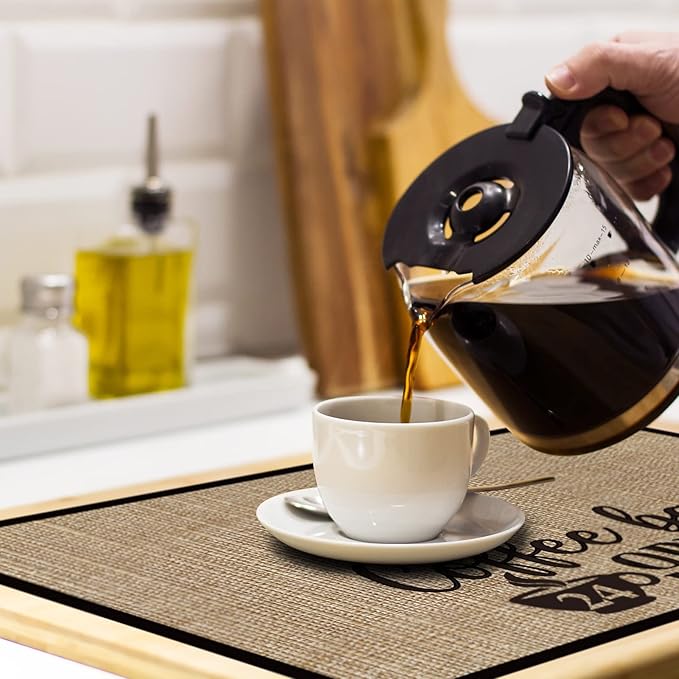 2 Pieces Coffee Bar Mat, 20 x 14 Inch Burlap Placemat With Fabric Backing, Bar Accessories Decor for Machine and Station (Fresh Style)