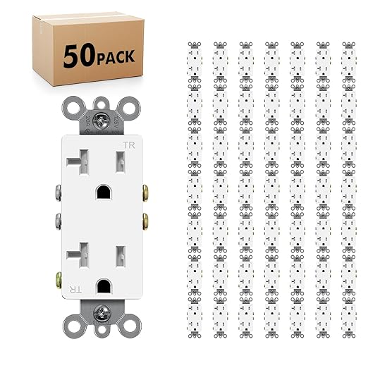 Micmi Decorator Receptacle Outlet, Standard Electrical Wall Tamper Resistant Decorative Receptacle Outlet, 20 Amp 125 Volt, Grounding UL Listed (50Pack, White, 20 Amp Outlet)