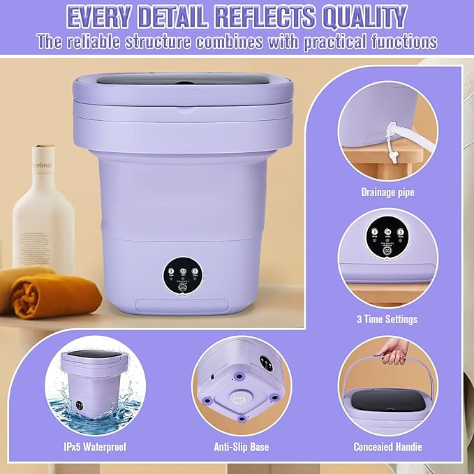 Mini Washing Machine 16L Foldable Small Washer for Underwear, Socks, Baby Clothes - 3 Cleaning Modes with Spin Dryer Basket Ideal for Apartment, RV, Travel, Dorm