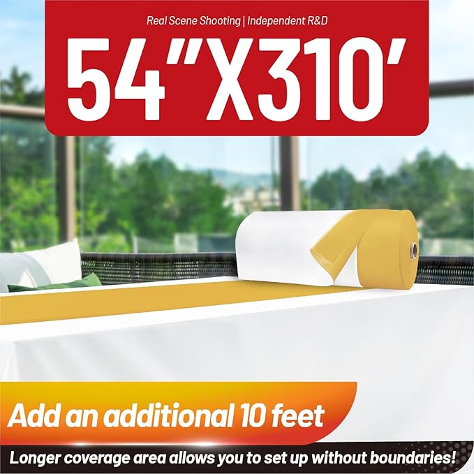 Plastic Table Cloth, 310 Ft X 54 In Disposable Tablecloth White Gold Tablecloth PEVA Premium Plastic Table Cloth Disposable with Any Cut Sliding Cutters for Picnics, Parties, Birthdays, Weddings
