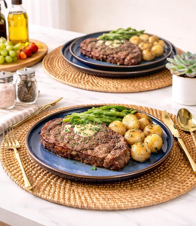 GBHOME Dinnerware Sets for 8, 24 Pieces Stoneware Plates and Bowls Sets, Scratch Resistant Ceramic Dishes, Dishwasher & Microwave Safe, Reactive Glaze-Sea Blue