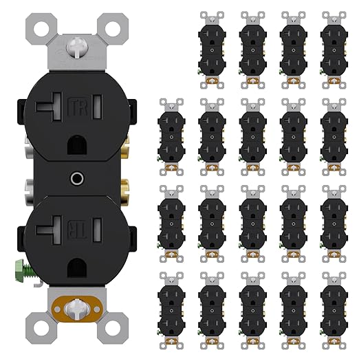 AIDA 20 Amps Outlets Duplex Electrical Receptacle Outlets,Tamper Resistant,Heavy-Duty Receptacle Wall Outlet,Residential,TR,3-Wire, Self-Grounding Clip, NEMA 5-20R,UL Listed (20 Pack, Black