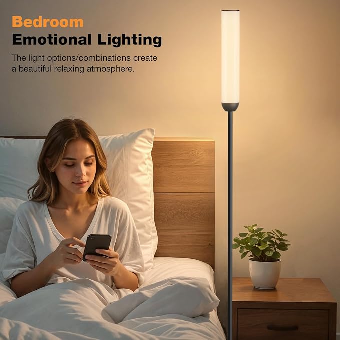 Ambimall LED Floor Lamp with Remote Control, 65" Standing lamp with Stepless Adjustable 3000K-6500K Colors & 30-100% Brightness, Foot Switch(Black)